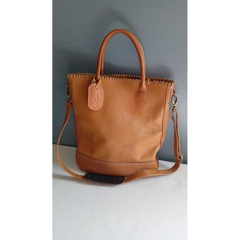 Creando Italy Tan Leather Whipstitch Tote Bag Crossbody Handbag Brown